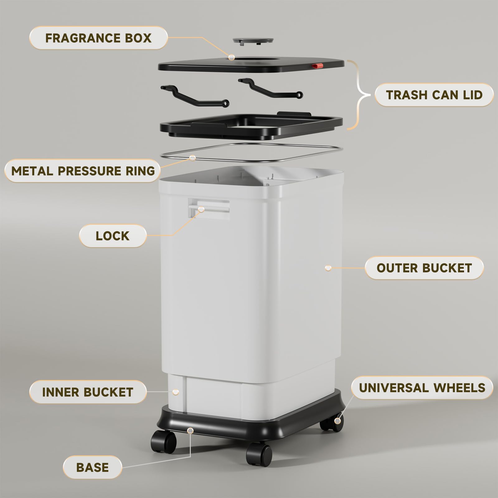 Telescoping Kitchen Trash Can with Lid,20L to 45L Adjustable Capacity/Height Garbage Can,Plastic Slim and High Trash Bin with Wheels for Bathroom/Bedroom/Living Room/Office Commercial Trash Cans