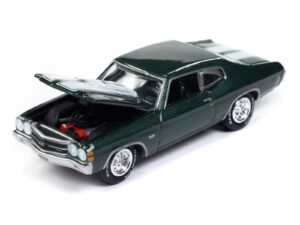 1970 chevy chevelle ss forest green metallic with white stipes (2014) movie pop culture 2024 release 1 1/64 diecast model car by johnny lightning jlpc014-jlsp373