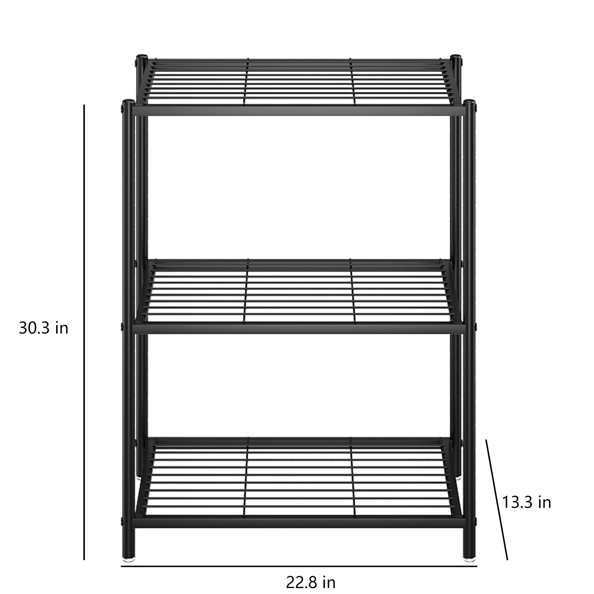 PAPIUTA 3 Tier Storage Shelves, Black Metal Shelf Organizer, Wire Shelving Unit and Storage, Heavy Duty Standing Storage Rack for Kitchen, Pantry, Garage, Bathroom, Room, Basement (Black, 58x34x77)