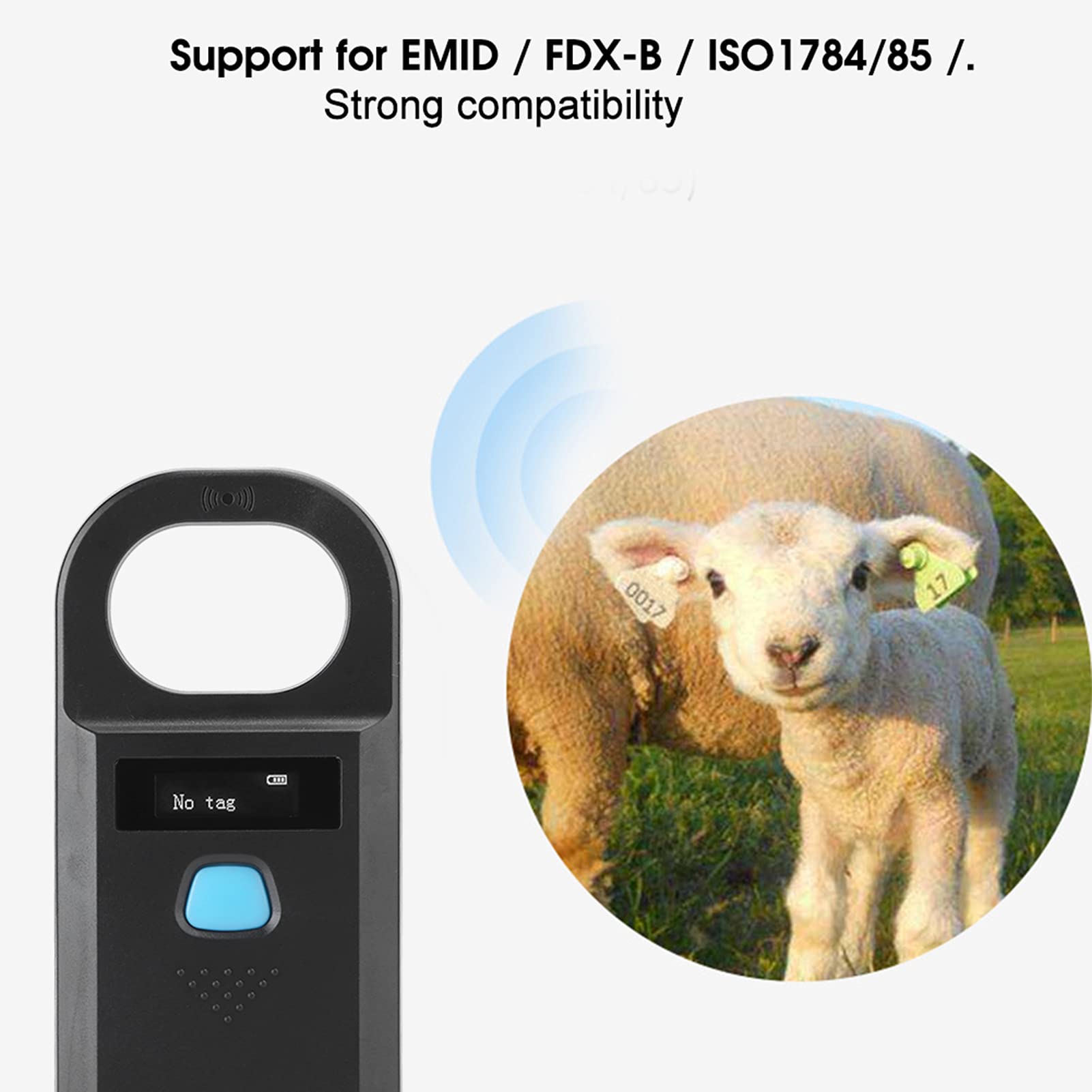 Pet Microchip Scanner, Handheld Pet ID Scanner Animal Microchip Reader with High Brightness Screen, Noncontact Pet ID Tag Scanner Supports for EMID/FDXB / ISO1784/85 (Black)