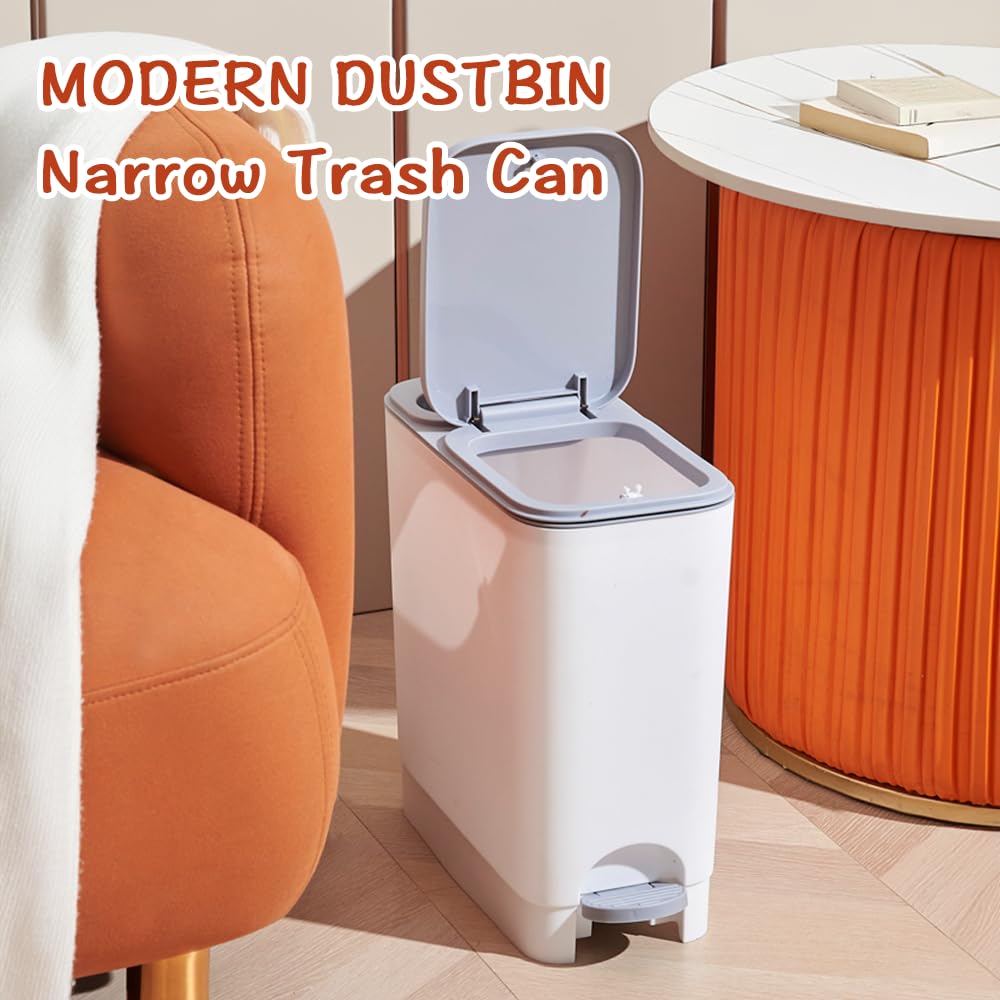 WanWanKa Trash Can with Lid, 2.6 Gallon Commercial Trash Can, Plastic Waste Bin with Press top Lid, Pedal Trash can,White Garbage Can Suitable for Kitchen, Bathroom, Bedroom, Living Room, Office(ASEN)