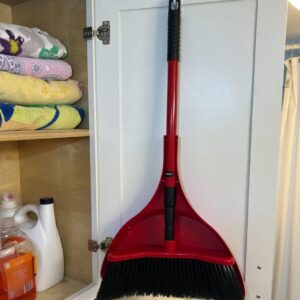 Premium Curved Wide Broom with Wide Dustpan and Rubber Seal, 50” Steel Pole Red Broom and Dustpan, Ideal for Indoor and Outdoor Cleaning, Kitchen, and Garage