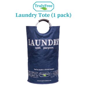 Truly Free Waterproof Laundry Tote - Fabric Hamper with Handles for Bedroom, Dorm, Teen Room - Standing Clothes Basket for Dirty Laundry