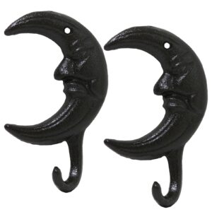 coat hooks, 2pcs heavy duty vintage cast iron hook with screws for home wall hanging, wall mounted antique black hooks for coat, scarf, bag, towel, key, cap (moon shape)