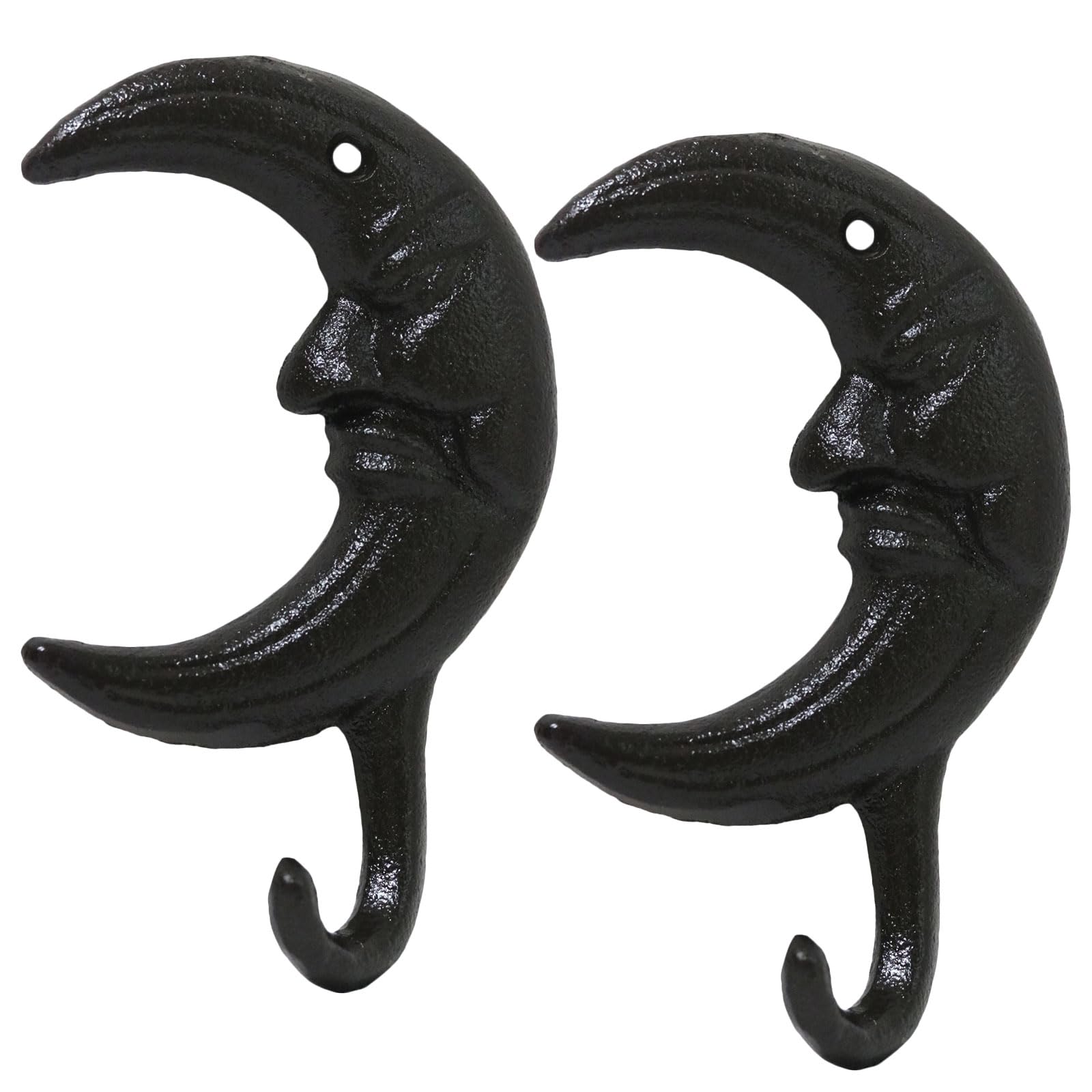 Coat Hooks, 2Pcs Heavy Duty Vintage Cast Iron Hook with Screws for Home Wall Hanging, Wall Mounted Antique Black Hooks for Coat, Scarf, Bag, Towel, Key, Cap (Moon Shape)