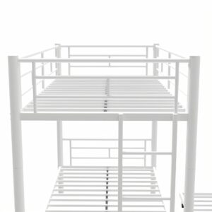 XMRCLP Heavy-Duty Metal Twin Over Bunk Bed with Trundle, Noise Reduced, Safety Guardrail for Bedroom or Guest Room, Kids, 77.00" L, 40.30" W, 61.40" H (White)