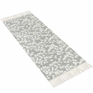 Grey White Botanical Kitchen Runner Rug 2'x4', Washable Woven Cotton Area Rug with Tassels Bathroom Hallway Rug, Pastoral Spring Floral Summer Art Entryway Bedroom Rug Non Slip Throw Rug Carpet