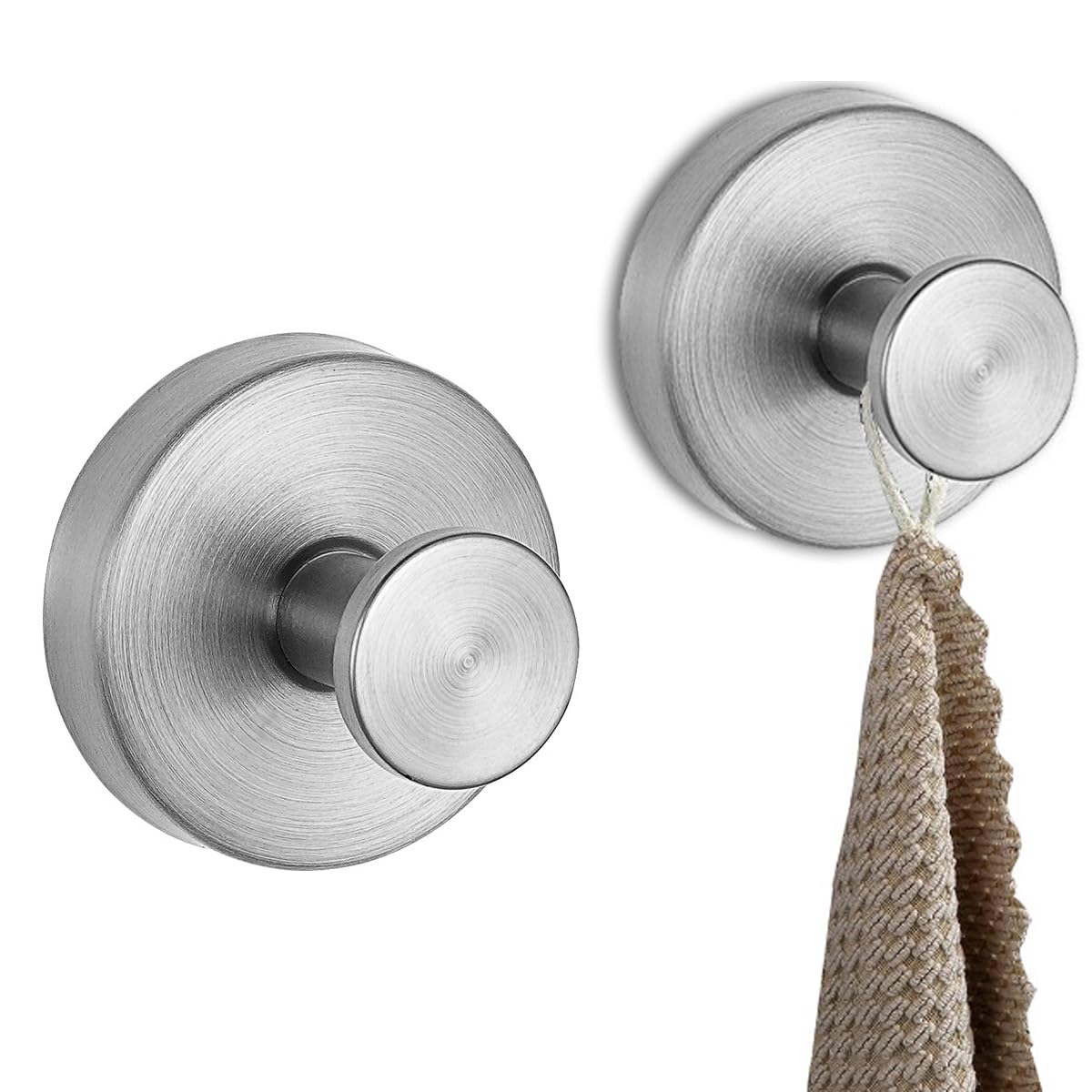 Suction Cup Hooks for Shower,Steel Shower Hooks,Bath Robe Looafh Hook for Hanging,Waterproof Suction Towel Hook,Mounting on Glass Shower Doors Bathroom,Tile-Loofah,Kitchen,Mirror,Towel,Coat(2P,Silver)