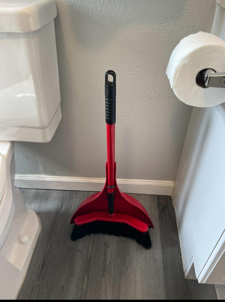 Premium Curved Wide Broom with Wide Dustpan and Rubber Seal, 50” Steel Pole Red Broom and Dustpan, Ideal for Indoor and Outdoor Cleaning, Kitchen, and Garage