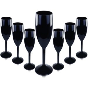 12 pcs plastic black champagne flutes, 6 oz acrylic champagne glasses wine glasses wedding toasting champagne flute goblet reusable champagne cups for bachelorette party wedding bar anniversary(black)