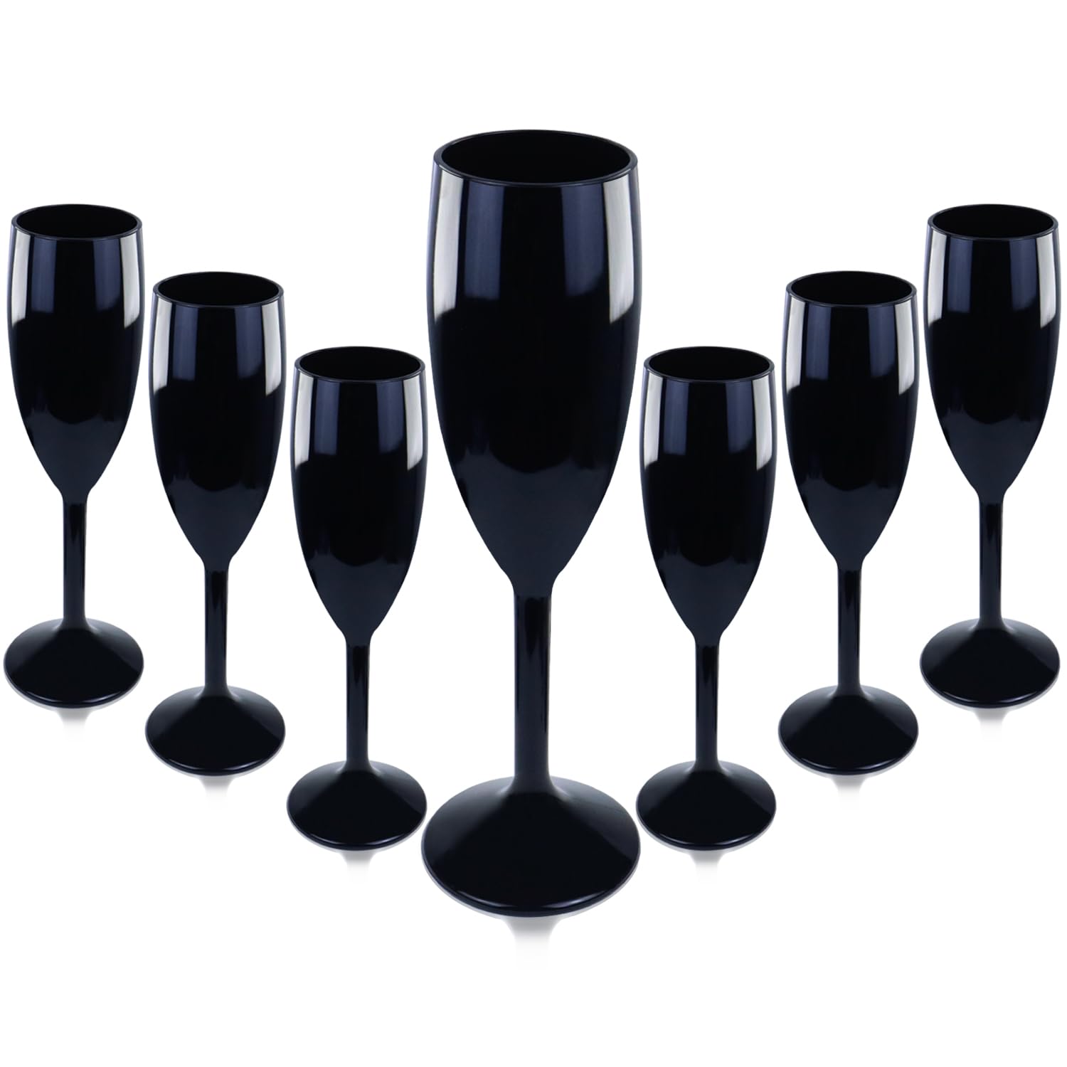 12 Pcs Plastic Black Champagne Flutes, 6 OZ Acrylic Champagne Glasses Wine Glasses Wedding Toasting Champagne Flute Goblet Reusable Champagne Cups for Bachelorette Party Wedding Bar Anniversary(Black)