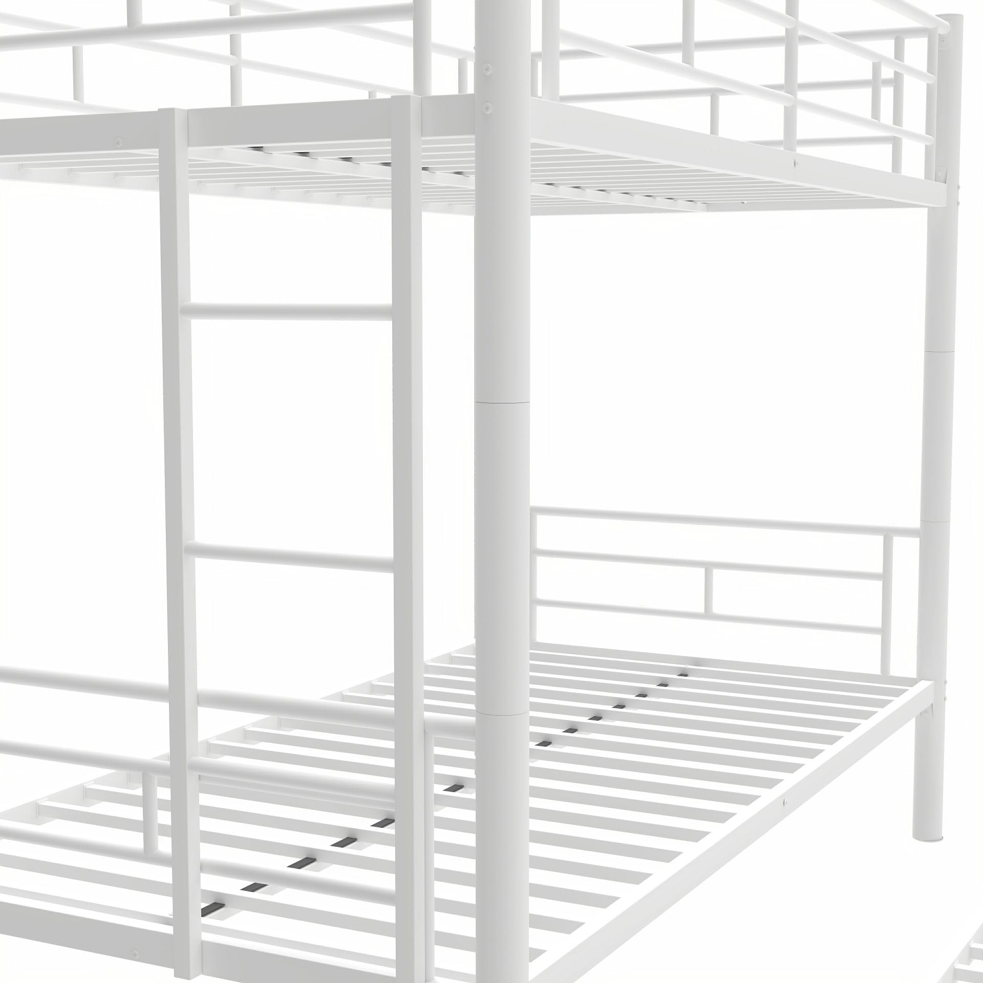 XMRCLP Heavy-Duty Metal Twin Over Bunk Bed with Trundle, Noise Reduced, Safety Guardrail for Bedroom or Guest Room, Kids, 77.00" L, 40.30" W, 61.40" H (White)