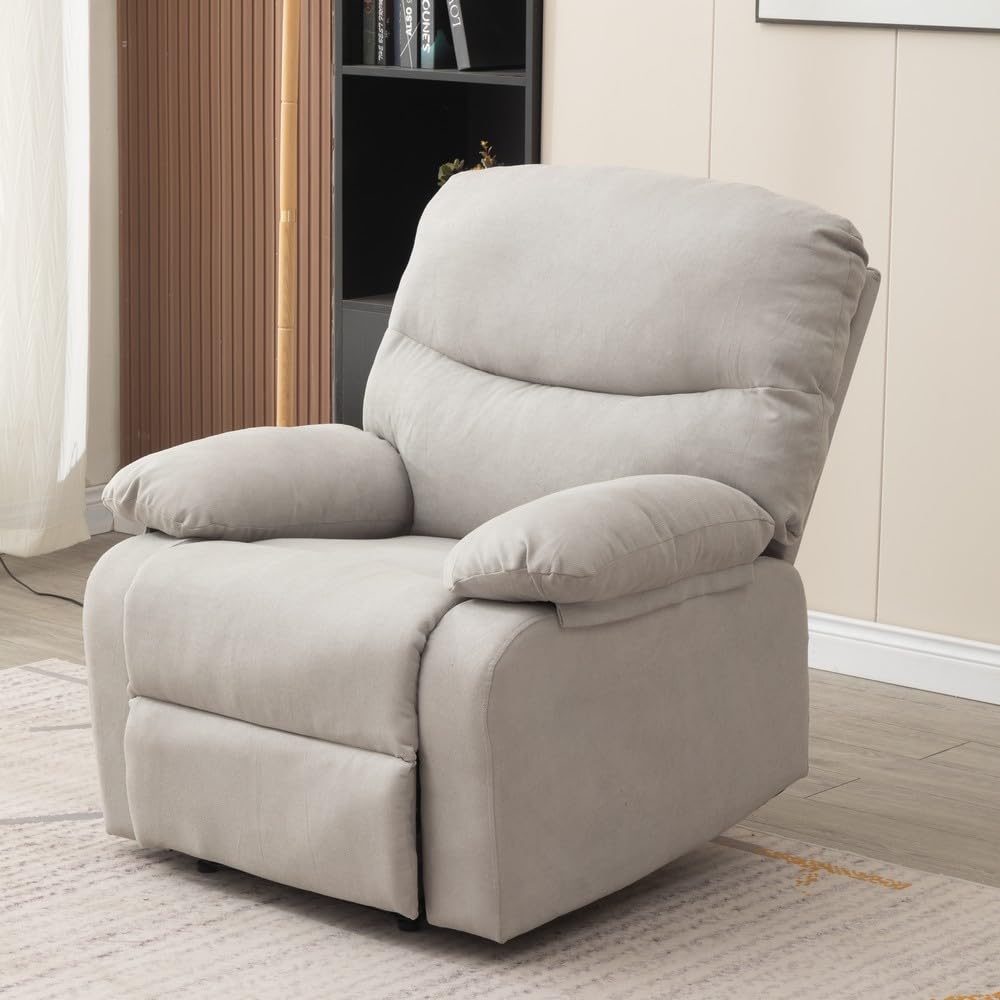 Panana Recliner Armchair with Reclining Function, Upholstered Padded Single Sofa Seat, Home Office Living Room Lounge Chairs for Reading Resting Sleeping (Light Gray Linen Fabric)