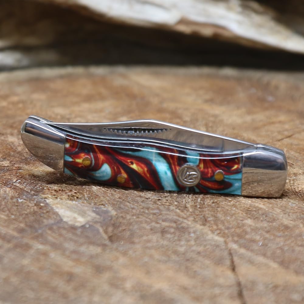 WHISKEY BENT HAT CO. Mini Hunter Folding Pocket Knife 2.75" Closed Length 440C Stainless Steel Blade (Copper Canyon)