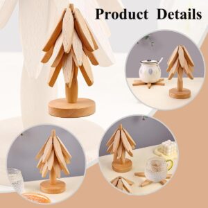 Wooden Trivets for Hot Dishes，Tree Shape Trivet Set，Beech Wood Tree Shape Trivets for Hot Pots and Pans (5 Layers+1 Stand)