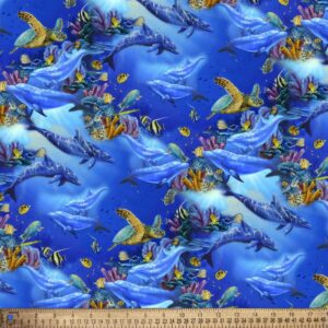 david textiles dolphins & ocean animals cotton fabric by the yard