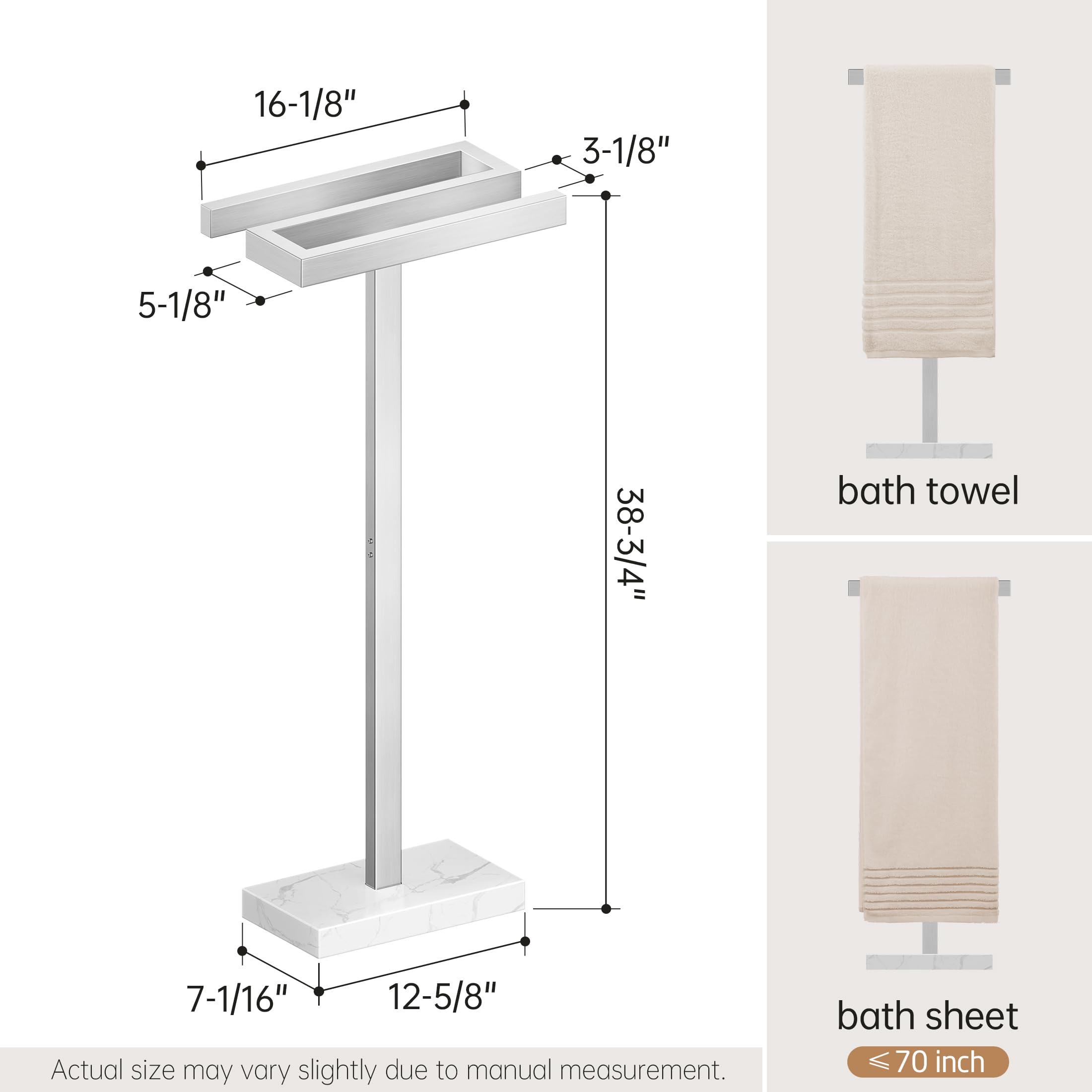 KES Standing Towel Racks for Bathroom, Free Standing Towel Rack with 2X Thick Weighted Natural Mable Base, Towel Stand for Bathroom Floor 18/8 Stainless Steel, Brushed Steel, BTH228-2