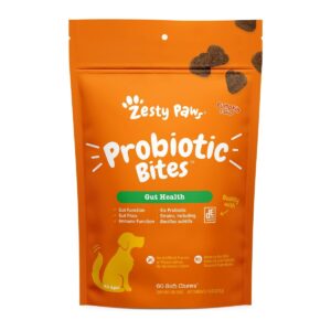 probiotic bites soft chews, digestive probiotics for gut flora & immune support for dogs, pumpkin flavor 60 count