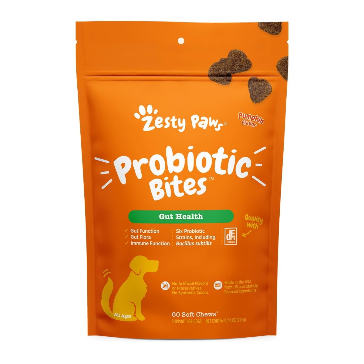 Probiotic Bites Soft Chews, Digestive Probiotics for Gut Flora & Immune Support for Dogs, Pumpkin Flavor 60 Count