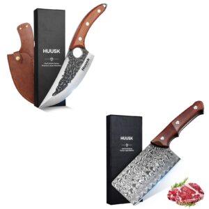 huusk knife japan for meat cutting vegetable cleavers with ergonomic handle chopping knives for kitchen japanese cooking chef knives sharp meat cleaver for outdoor camping, bbq