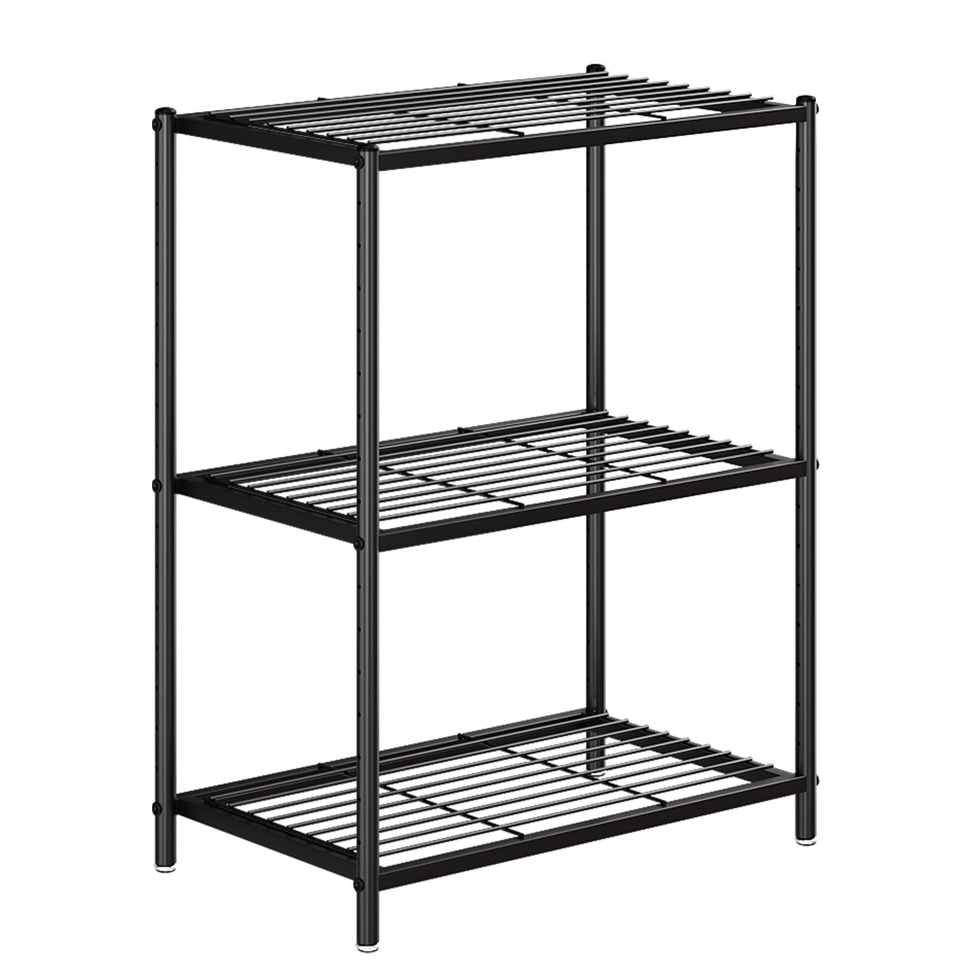 PAPIUTA 3 Tier Storage Shelves, Black Metal Shelf Organizer, Wire Shelving Unit and Storage, Heavy Duty Standing Storage Rack for Kitchen, Pantry, Garage, Bathroom, Room, Basement (Black, 58x34x77)