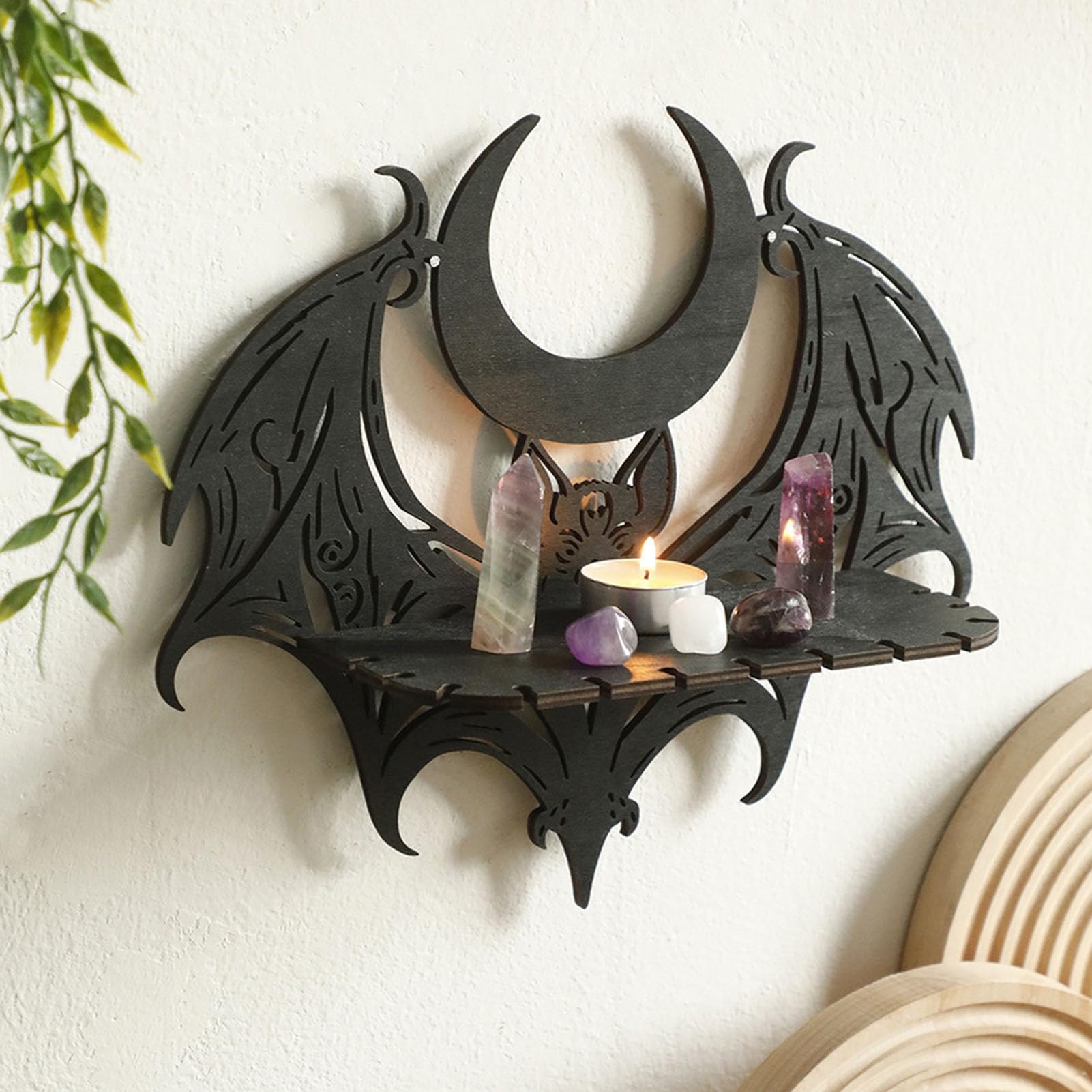 ANLV Halloween Decoration Bat Shelf Floating Black Wall Shelves for Bedroom-Halloween Wall Decor for Halloween Home Bedroom Living Room Decor A