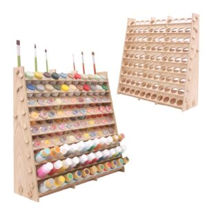 arfetigo extra large wooden 9-tiers 99 bottles' capacity wooden paint organizer & paint brush rack for acrylic oil craft hobby mini model paint paint station painting organizer for artists(vertical)