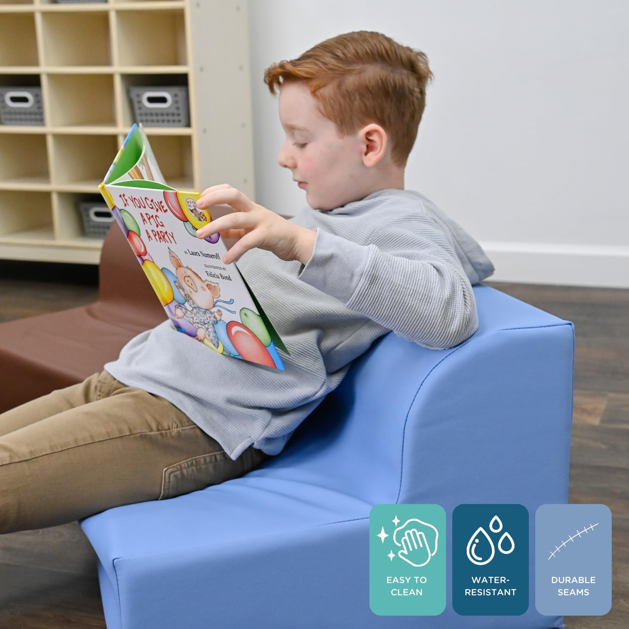 Children's Factory Library Lounger, Flexible Seating Classroom Furniture, Comfy Kids Chairs, Sky Blue, Single Lounger