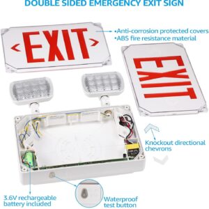 LEONLITE Exit Light Bundle Emergency Light, 1-Pack Wet Location Exit Sign with Emergency Lights, UL Listed, Red & 4-Pack Wet Location Emergency Light with Battery Backup, UL Listed