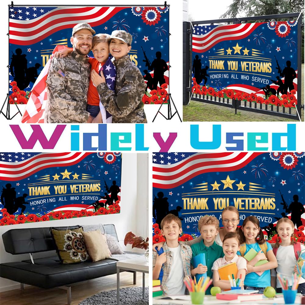 Veterans Day Backdrop, Veterans Day Decorations 72 x 44'' Thank You Veterans Banner Honoring All Who Served Patriotic Decororations for Veterans Day Home Party Supplies