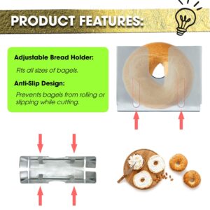 Adjustable Stainless Steel Bagel Slicer and Cutter, Bagel Holder for Slicing Small and Large Bagels, Bagel Cutter Slicer with Bun Holder and Slicing Guide - Perfect Bagel Slicer for Large Bagels