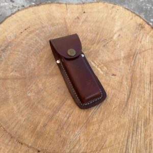 LEATHUX Leather Knife Sheath for Belt, Handmade 5.5” Folding Knife Buck 112 & Buck 110 Sheath, Pocket Knife Holster, Brown