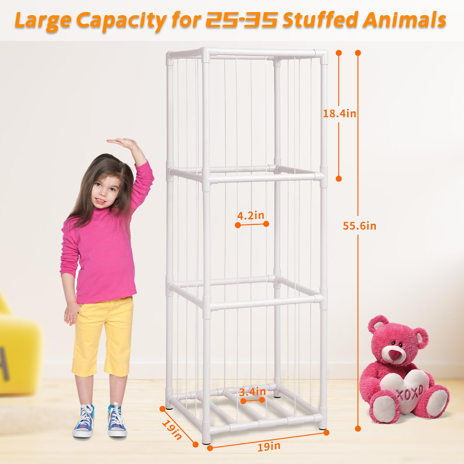 JAWNLITY Large Stuffed Animals Storage Zoo Cage, Creative PVC Stuffed Animal Zoo Holder, Space Saving Plush Toys Storage Organizer for Kids Room Playroom White