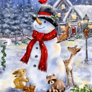 Cotton Fabric GL-0072-3C-1 Snowman with Forest Friends Fabric Panel (35.5" x 45")