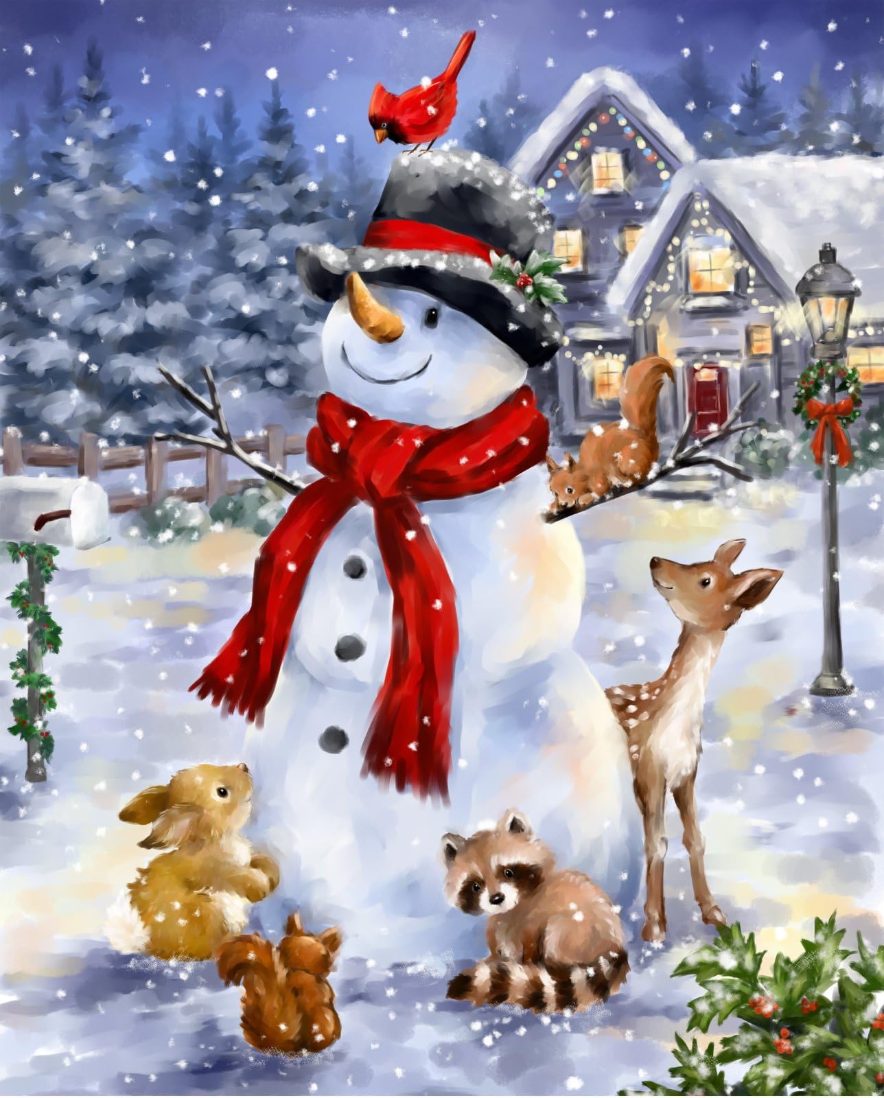 Cotton Fabric GL-0072-3C-1 Snowman with Forest Friends Fabric Panel (35.5" x 45")