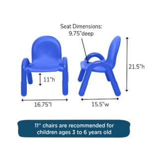 Angeles Baseline 11" Child Chair, Royal Blue, 4 Pack, Stackable Ergonomic Seating Solution for Classrooms and Homeschools