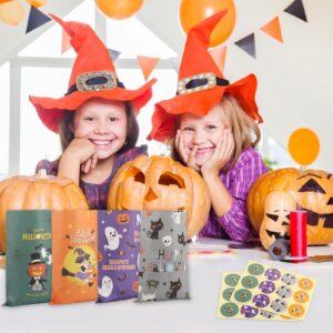 GURVOCY Halloween Paper Treat Bags - 24PCS Halloween Goodie Bags with Stickers for Kids, Halloween Candy Bags, Halloween Party Favor Bags Decorations