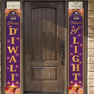 kymy happy diwali porch banner, polyester durable india diwali door sign, festival of lights rangoli hanging banner for diwali party decorations indian festival party supplies indoor & outdoor