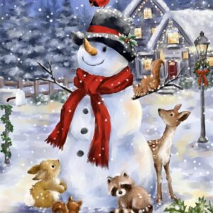 Cotton Fabric GL-0072-3C-1 Snowman with Forest Friends Fabric Panel (35.5" x 45")