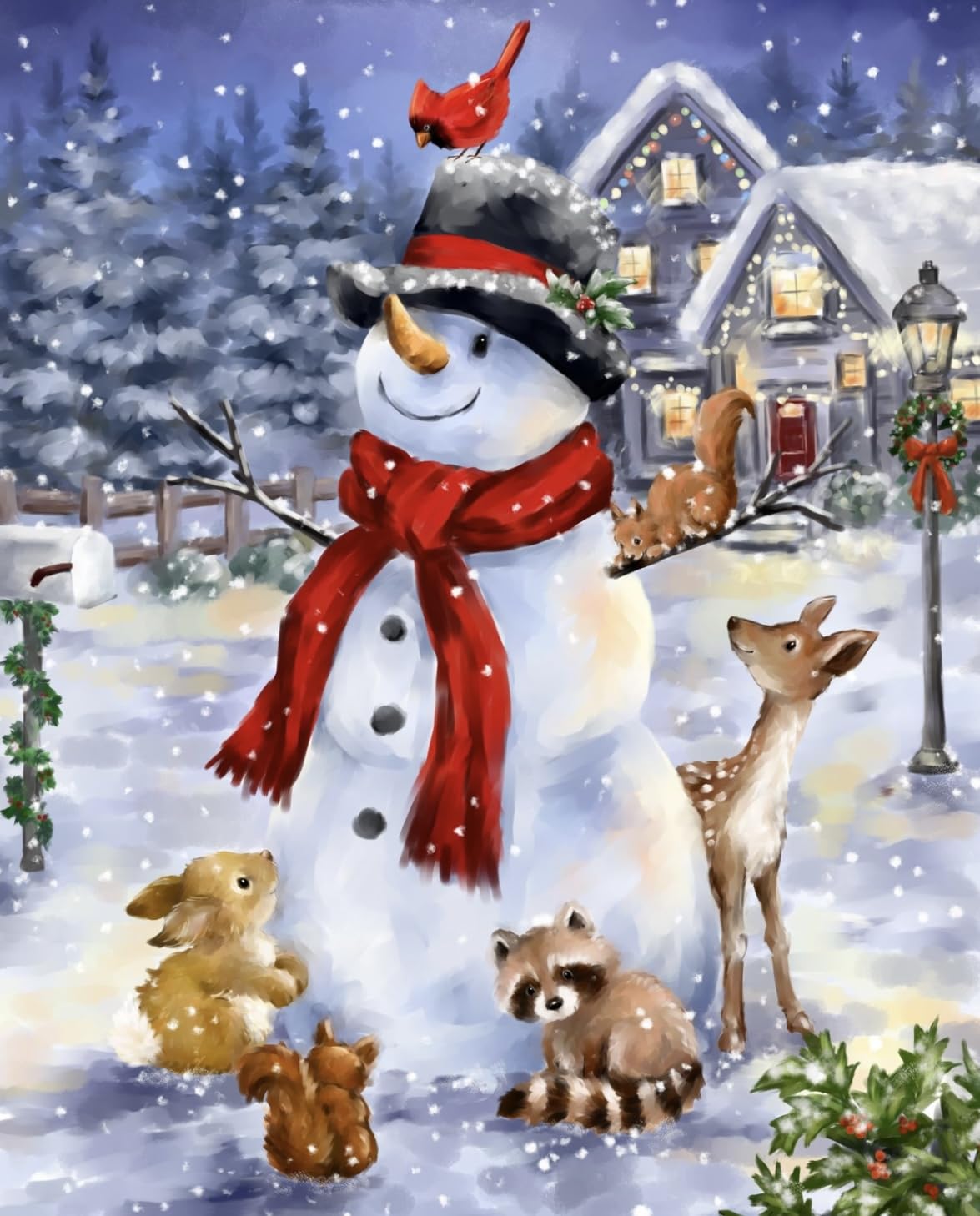 Cotton Fabric GL-0072-3C-1 Snowman with Forest Friends Fabric Panel (35.5" x 45")