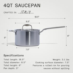 Made In Cookware - 6 Piece Stainless Saucepan Set - 5 Ply Clad - Includes Stainless Steel Saucepans and Saucier with Lid - Professional Cookware - Crafted in Italy