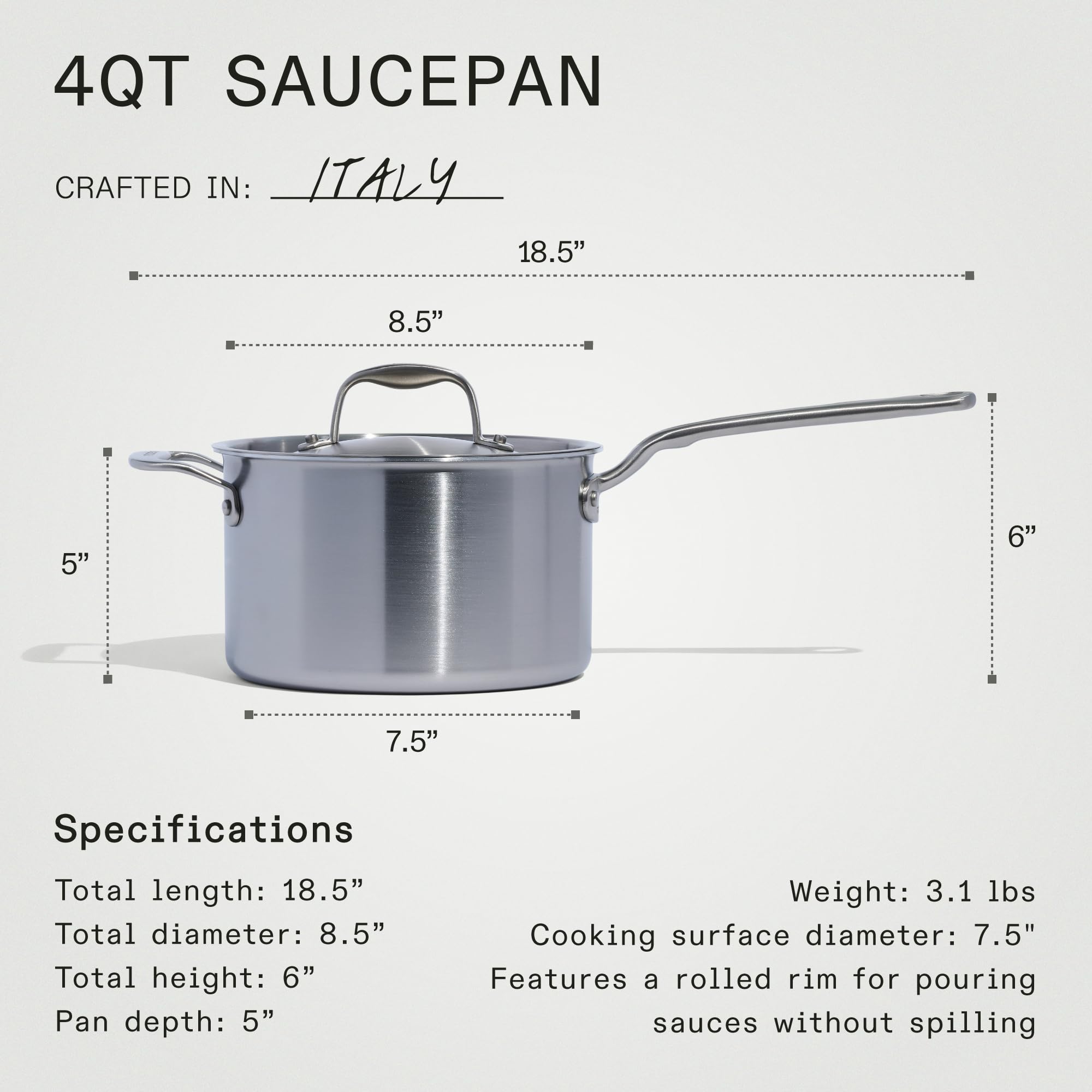 Made In Cookware - 6 Piece Stainless Saucepan Set - 5 Ply Clad - Includes Stainless Steel Saucepans and Saucier with Lid - Professional Cookware - Crafted in Italy