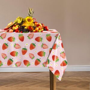 LINHAXM 3 Pack Strawberry Tablecloths Strawberry Birthday Plastic Table Cover for Strawberry Birthday Decorations Strawberry Baby Shower Party Decorations, 54 x 108 Inch