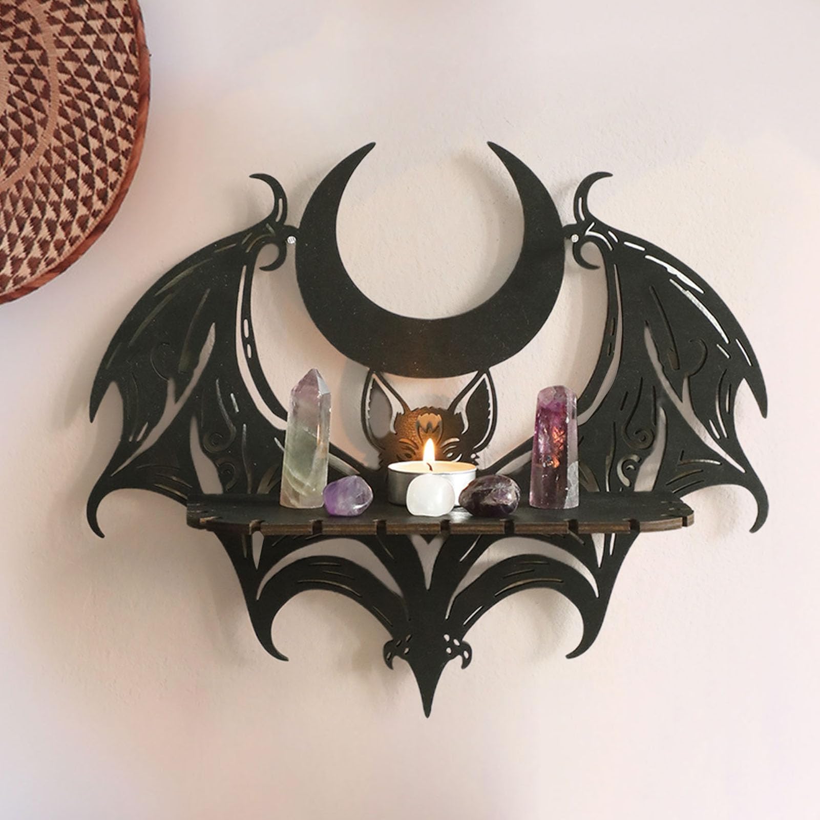 ANLV Halloween Decoration Bat Shelf Floating Black Wall Shelves for Bedroom-Halloween Wall Decor for Halloween Home Bedroom Living Room Decor A