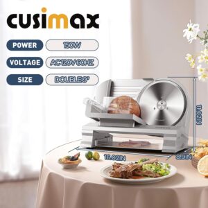 CUSIMAX Meat Slicer for Home with 1-20mm Adjustable Thickness，Electric Deli Slicer for Food Tray,Two 9" Stainless Steel Blades and Removable Food Carriage,Easy for Cut all Foods