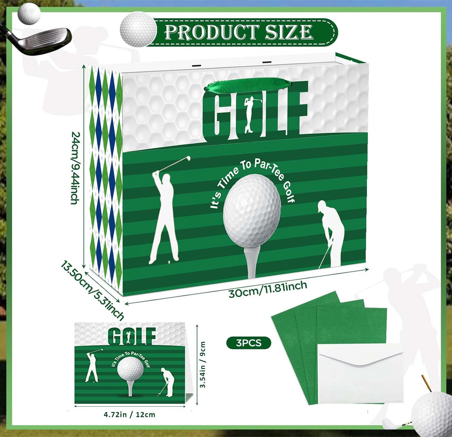 Golf Gift Bag with Tissue Paper Ideal for Golf Themed Gifts, Birthdays, and Special Occasions Reusable Golf Club Gift Wrapping Bag for Men and Kids – Includes Golf Gift Card and Golf Party Favor Bags