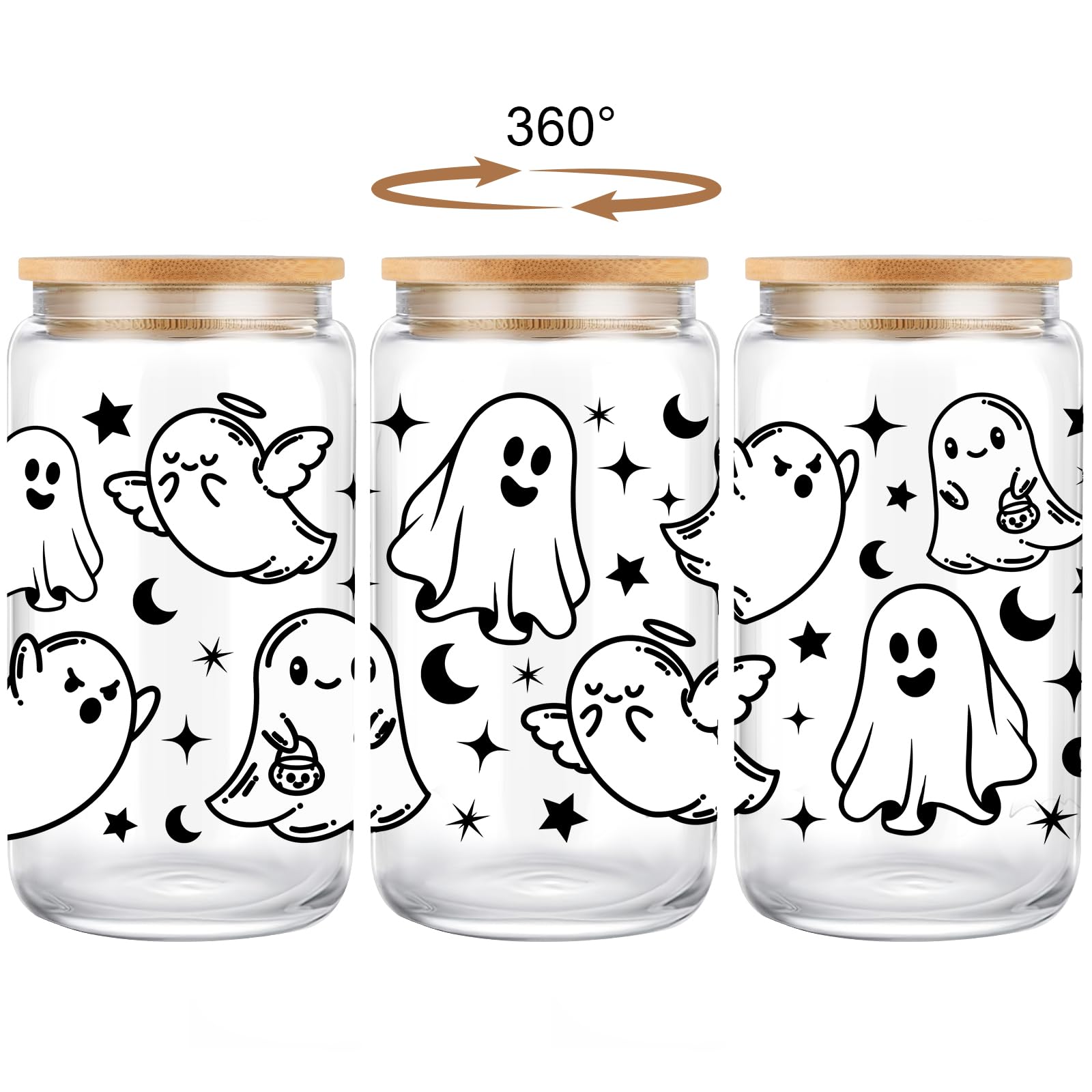 COCOGIFTS Halloween Cups Mugs Ghost 16Oz Iced Coffee Glass Cups with Lids and Straws Cute Halloween Gifts for Women Kids Teens Adults Spooky Gifts for Girls Boys Halloween Tumbler Smoothie Cup