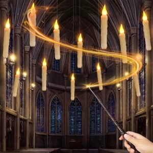 floating candles with wand, 12pcs candles floating christmas decorations magic hanging candles flameless candles with wand remote, battery operated led floating candle birthday decorations theme party