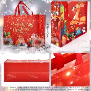 PARSUP 2PCS Giant Christmas Gift Bags, Heavy Duty Treat Tote Grocery Bags with Handles, Sewing Non-Woven Jumbo Bags for Gifts Wrapping Shopping, Xmas Party Supplies, 21.26"×15.7"×7.9"