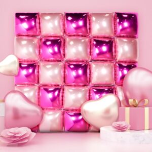 Foil Balloons Pink Balloon Wall - Shimmer Foil Balloons Wall Square Pink Balloons Wall Backdrop Pink Balloons for Girls Birthday Baby Shower Wedding Bridal Shower Pink Party Balloon Backdrop